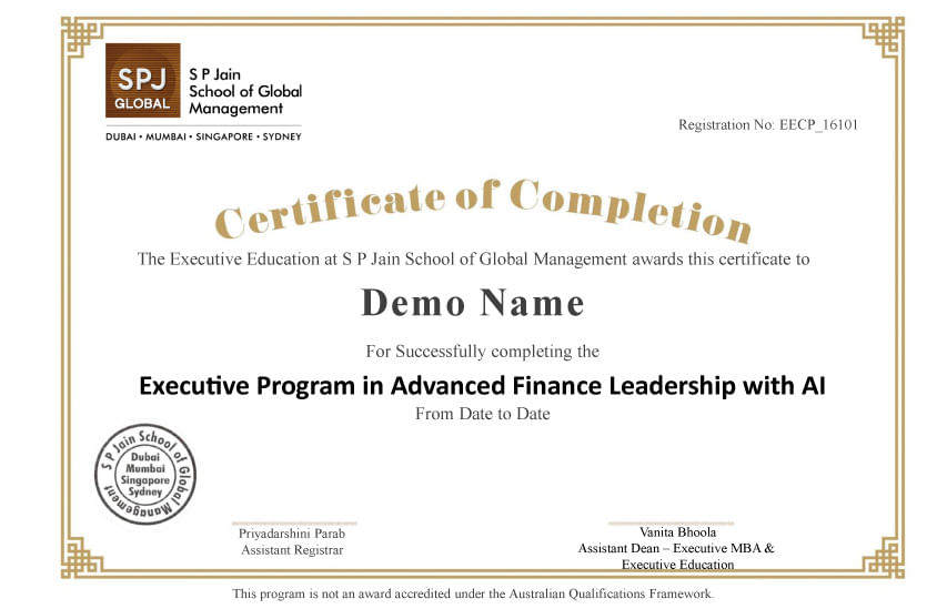 Certificate from SP Jain School of Global Management