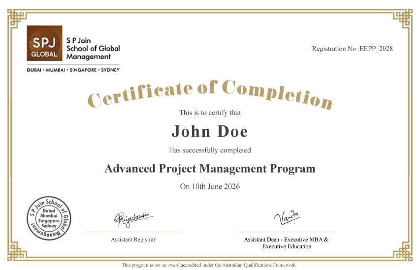 Certificate from SP Jain School of Global Management